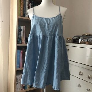 Light Wash Denim Babydoll Spaghetti Strap Dress
